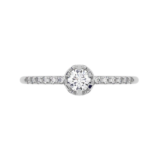 0.23 ct Round Cut Simulated Clear Diamond dainty Minimalist solitaire with accents halo Stackable 14K / 18K Solid White Gold everyday ring