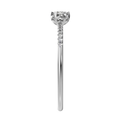 0.23 ct Round Cut Simulated Clear Diamond dainty Minimalist solitaire with accents halo Stackable 14K / 18K Solid White Gold everyday ring