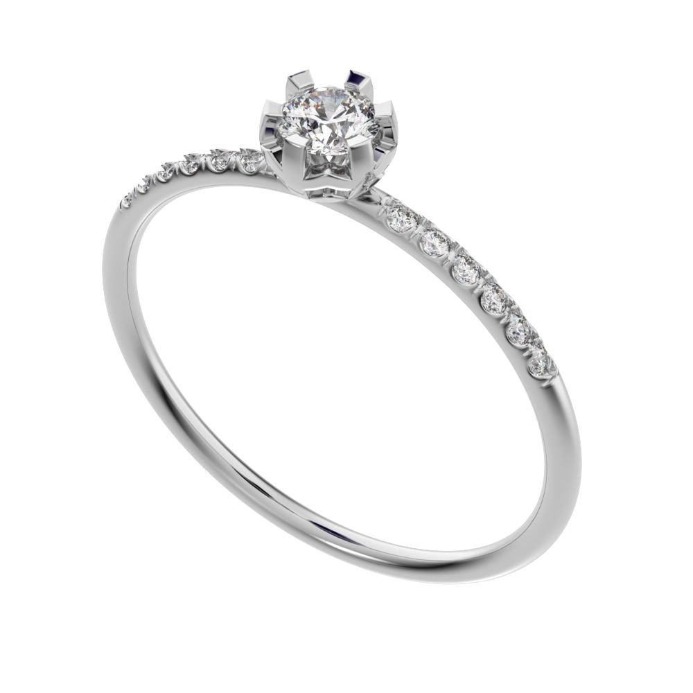 0.23 ct Round Cut Simulated Clear Diamond dainty Minimalist solitaire with accents halo Stackable 14K / 18K Solid White Gold everyday ring