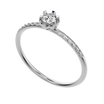 0.23 ct Round Cut Simulated Clear Diamond dainty Minimalist solitaire with accents halo Stackable 14K / 18K Solid White Gold everyday ring