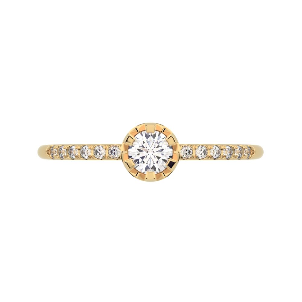 0.23 ct Round Cut Moissanite dainty Minimalist solitaire with accents halo light Stackable 14K / 18K Solid Yellow Gold everyday ring