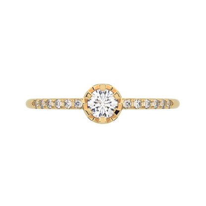 0.23 ct Round Cut Moissanite dainty Minimalist solitaire with accents halo light Stackable 14K / 18K Solid Yellow Gold everyday ring