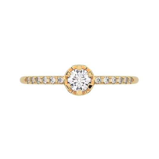 0.23 ct Round Cut Moissanite dainty Minimalist solitaire with accents halo light Stackable 14K / 18K Solid Yellow Gold everyday ring