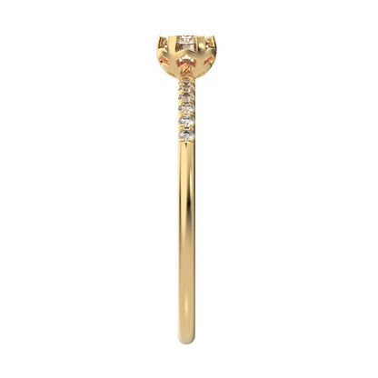 0.23 ct Round Cut Simulated Clear Diamond dainty Minimalist solitaire with accents halo Stackable 14K / 18K Solid Yellow Gold everyday ring