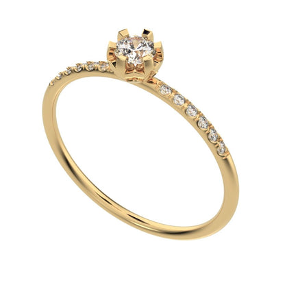 0.23 ct Round Cut Simulated Clear Diamond dainty Minimalist solitaire with accents halo Stackable 14K / 18K Solid Yellow Gold everyday ring