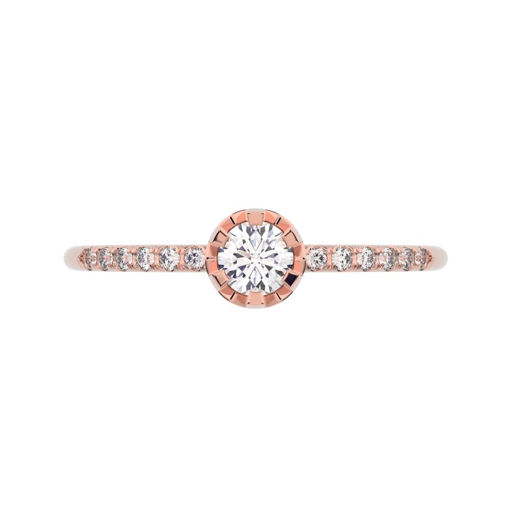 0.23 ct Round Cut Moissanite dainty Minimalist solitaire with accents halo light Stackable 14K / 18K Solid Rose Gold everyday ring