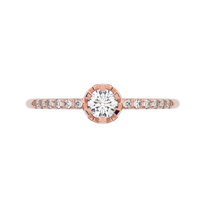 0.23 ct Round Cut Moissanite dainty Minimalist solitaire with accents halo light Stackable 14K / 18K Solid Rose Gold everyday ring