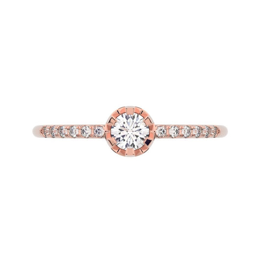 0.23 ct Round Cut Moissanite dainty Minimalist solitaire with accents halo light Stackable 14K / 18K Solid Rose Gold everyday ring