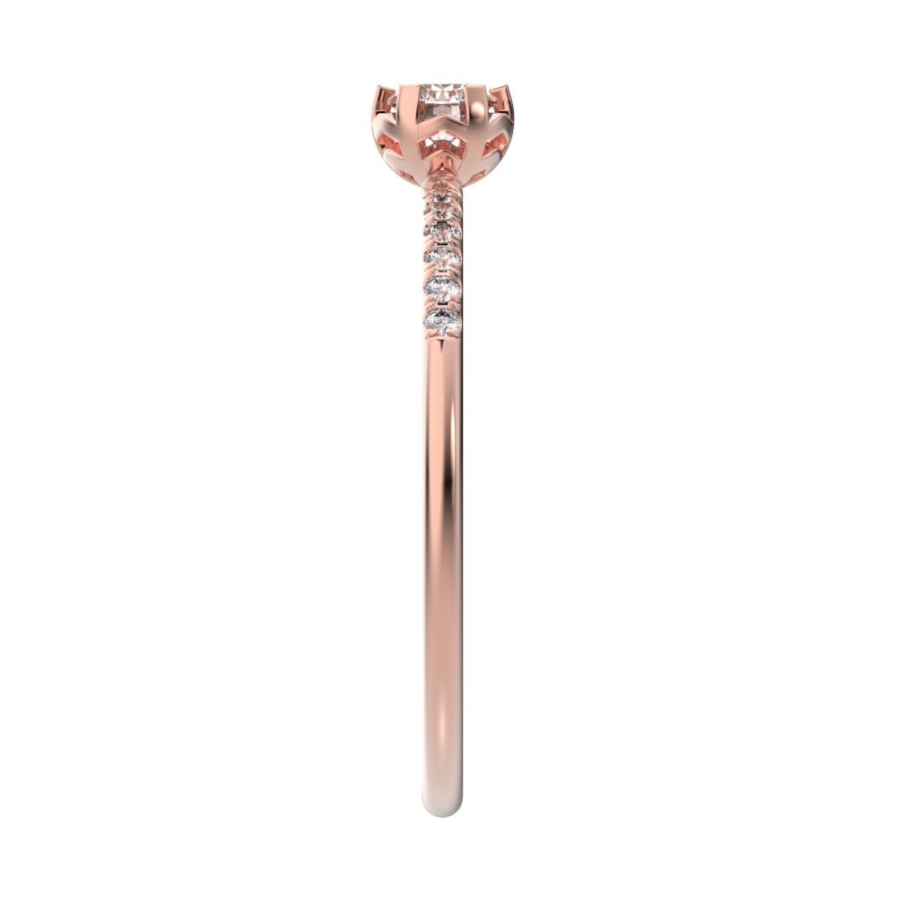 0.23 ct Round Cut Simulated Clear Diamond dainty Minimalist solitaire with accents halo Stackable 14K / 18K Solid Rose Gold everyday ring