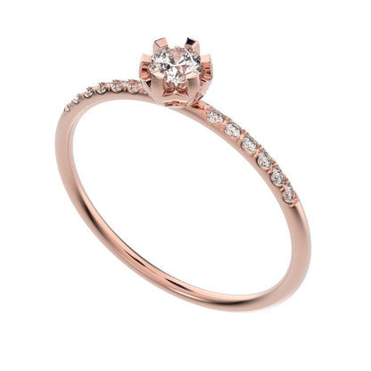 0.23 ct Round Cut Moissanite dainty Minimalist solitaire with accents halo light Stackable 14K / 18K Solid Rose Gold everyday ring