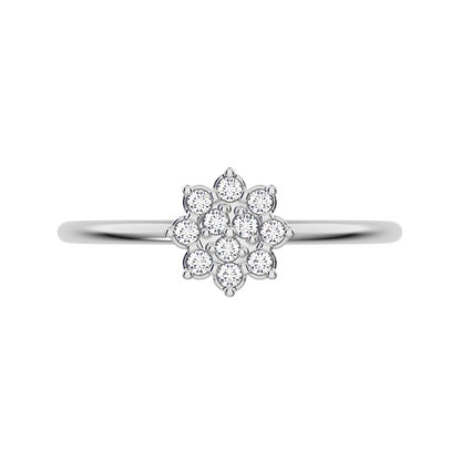 0.11 ct Round Cut Simulated Clear Diamond dainty Minimalist cluster halo sun floral light 14K / 18K Solid White Gold everyday ring