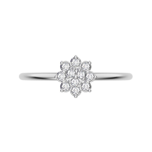 0.11 ct Round Cut Simulated Clear Diamond dainty Minimalist cluster halo sun floral light 14K / 18K Solid White Gold everyday ring