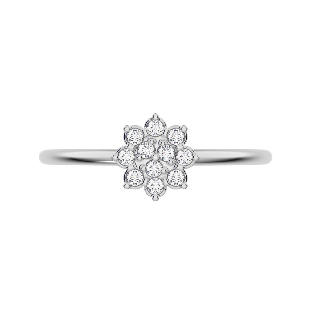0.11 ct Round Cut Moissanite dainty Minimalist cluster halo sun floral light 14K / 18K Solid White Gold everyday ring