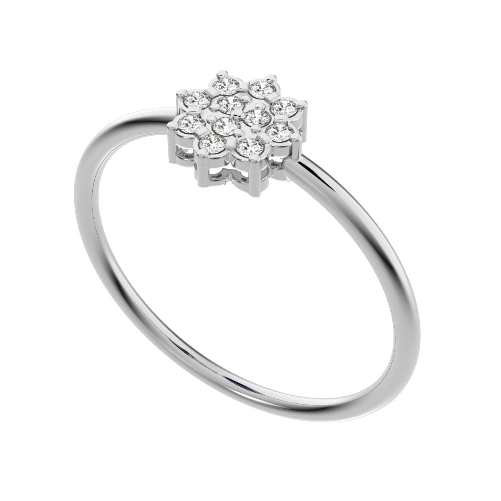 0.11 ct Round Cut Simulated Clear Diamond dainty Minimalist cluster halo sun floral light 14K / 18K Solid White Gold everyday ring