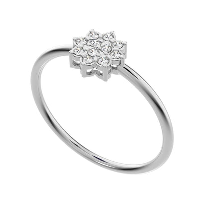 0.11 ct Round Cut Simulated Clear Diamond dainty Minimalist cluster halo sun floral light 14K / 18K Solid White Gold everyday ring