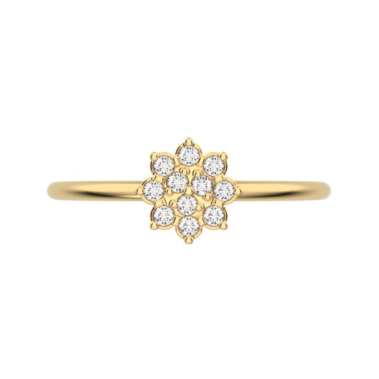 0.11 ct Round Cut Simulated Clear Diamond dainty Minimalist cluster halo sun floral light 14K / 18K Solid Yellow Gold everyday ring