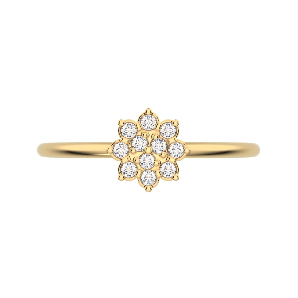 0.11 ct Round Cut Moissanite dainty Minimalist cluster halo sun floral light 14K / 18K Solid Yellow Gold everyday ring