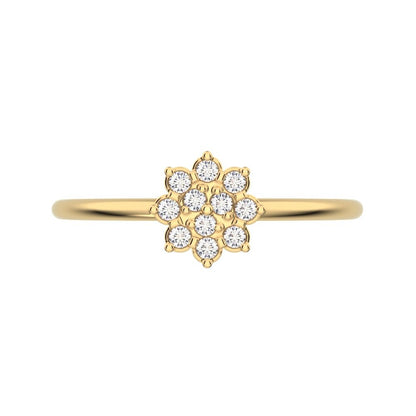 0.11 ct Round Cut Moissanite dainty Minimalist cluster halo sun floral light 14K / 18K Solid Yellow Gold everyday ring