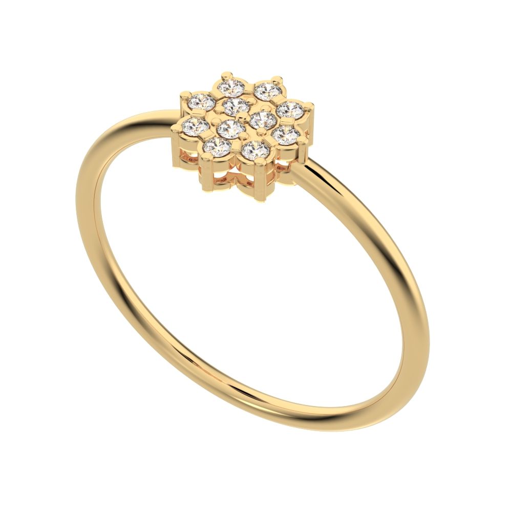 0.11 ct Round Cut Simulated Clear Diamond dainty Minimalist cluster halo sun floral light 14K / 18K Solid Yellow Gold everyday ring