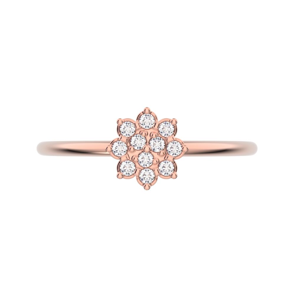 0.11 ct Round Cut Moissanite dainty Minimalist cluster halo sun floral light 14K / 18K Solid Rose Gold everyday ring