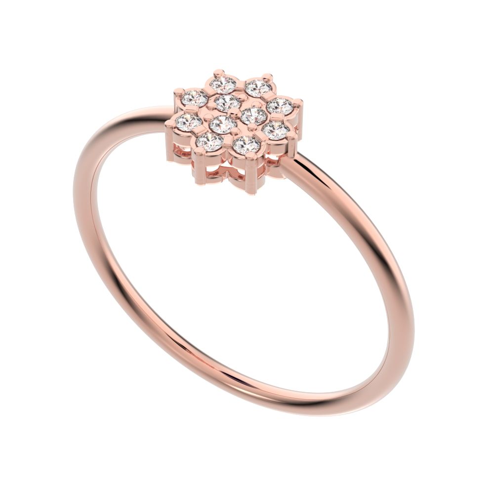 0.11 ct Round Cut Simulated Clear Diamond dainty Minimalist cluster halo sun floral light 14K / 18K Solid Rose Gold everyday ring