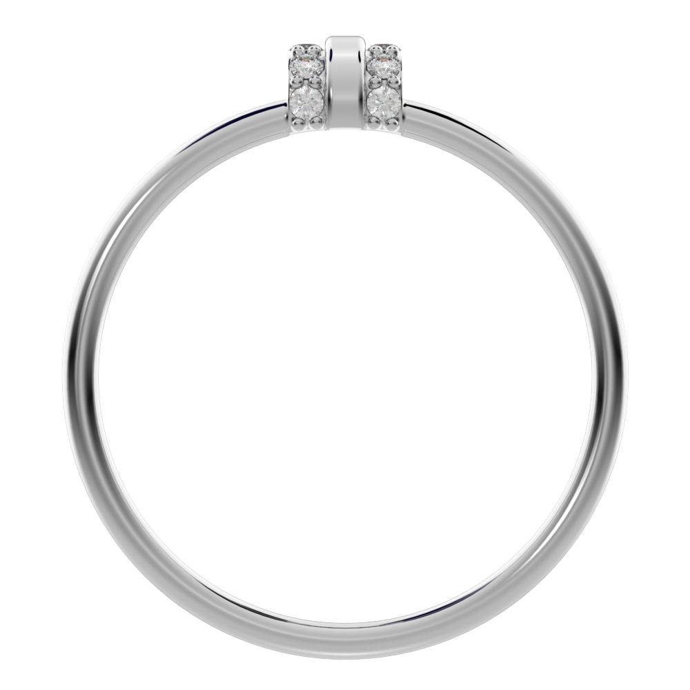 0.1 ct Round Cut Moissanite dainty Minimalist cylindrical cluster barrel light 14K / 18K Solid White Gold everyday ring