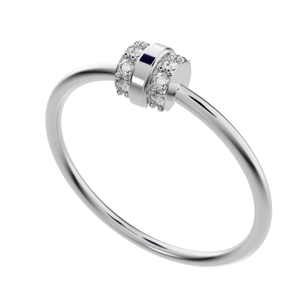 0.1 ct Round Cut Moissanite dainty Minimalist cylindrical cluster barrel light 14K / 18K Solid White Gold everyday ring