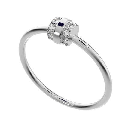 0.1 ct Round Cut Moissanite dainty Minimalist cylindrical cluster barrel light 14K / 18K Solid White Gold everyday ring