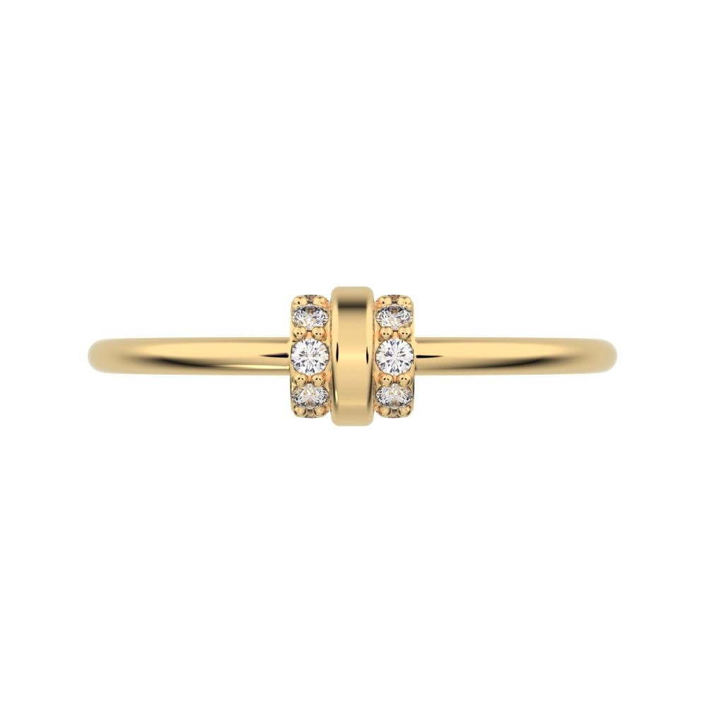 0.1 ct Round Cut Simulated Clear Diamond dainty Minimalist cylindrical cluster barrel light 14K / 18K Solid Yellow Gold everyday ring