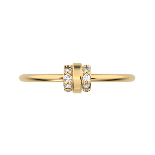 0.1 ct Round Cut Moissanite dainty Minimalist cylindrical cluster barrel light 14K / 18K Solid Yellow Gold everyday ring