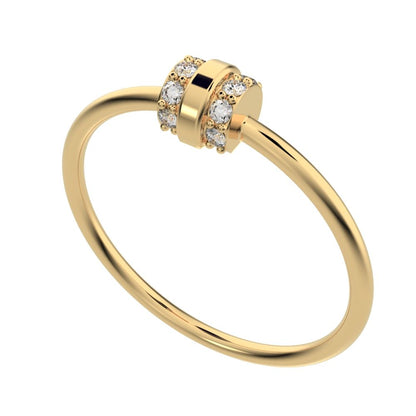 0.1 ct Round Cut Simulated Clear Diamond dainty Minimalist cylindrical cluster barrel light 14K / 18K Solid Yellow Gold everyday ring