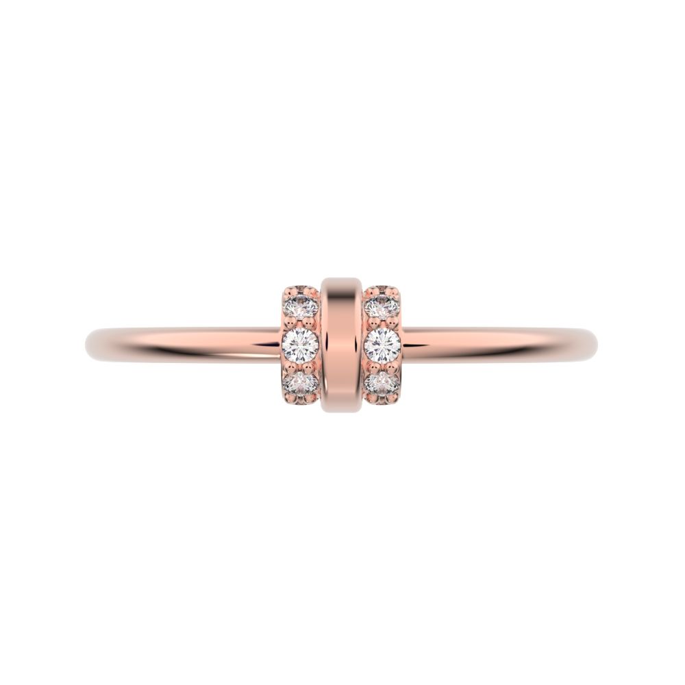 0.1 ct Round Cut Simulated Clear Diamond dainty Minimalist cylindrical cluster barrel light 14K / 18K Solid Rose Gold everyday ring