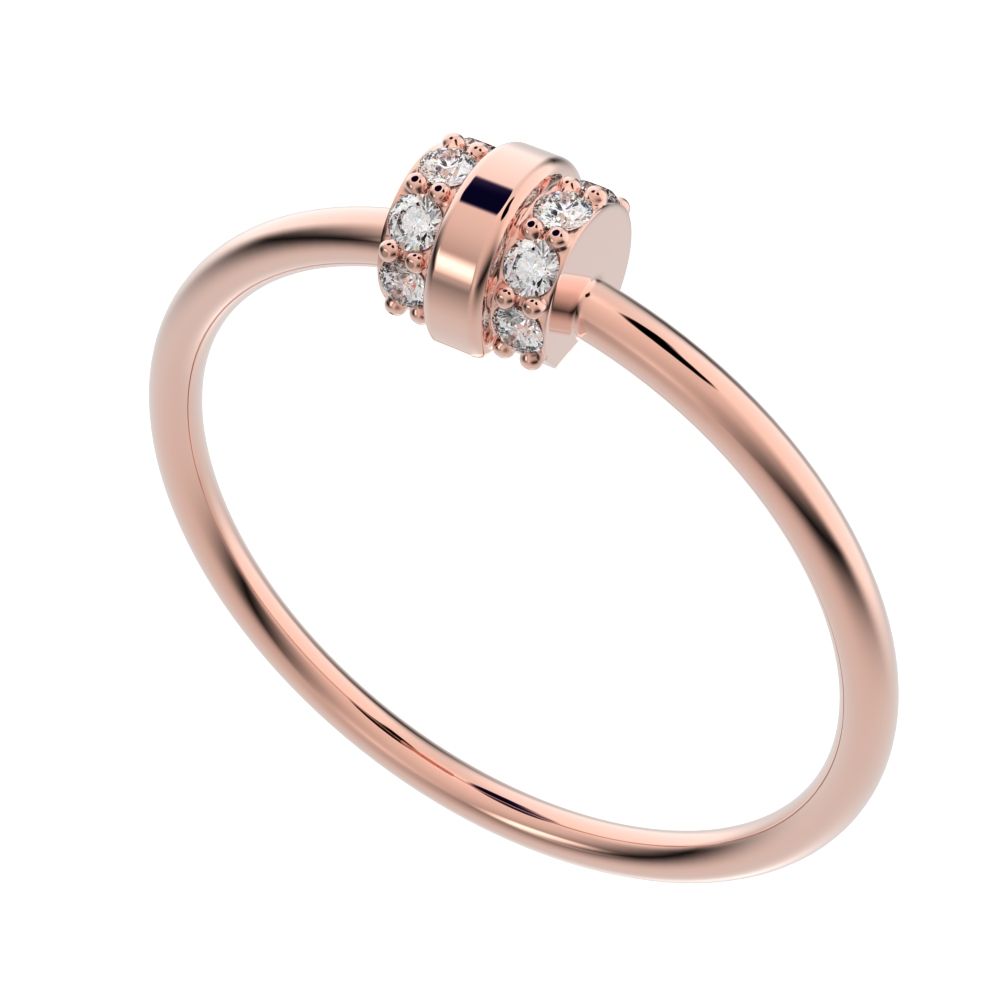 0.1 ct Round Cut Simulated Clear Diamond dainty Minimalist cylindrical cluster barrel light 14K / 18K Solid Rose Gold everyday ring