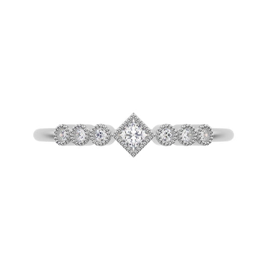 0.105 ct Princess Cut Moissanite dainty halo Minimalist solitaire with accents bezel milgrain 14K / 18K Solid White Gold everyday ring