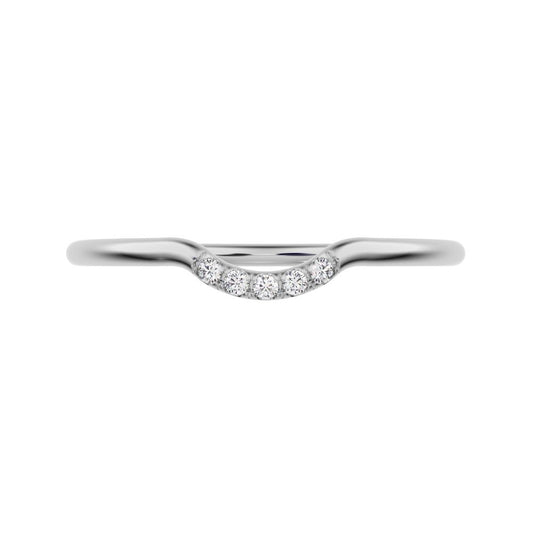 0 ct Round Cut Simulated Clear Diamond dainty Minimalist curved Stackable arc light simple 14K / 18K Solid White Gold everyday wedding band