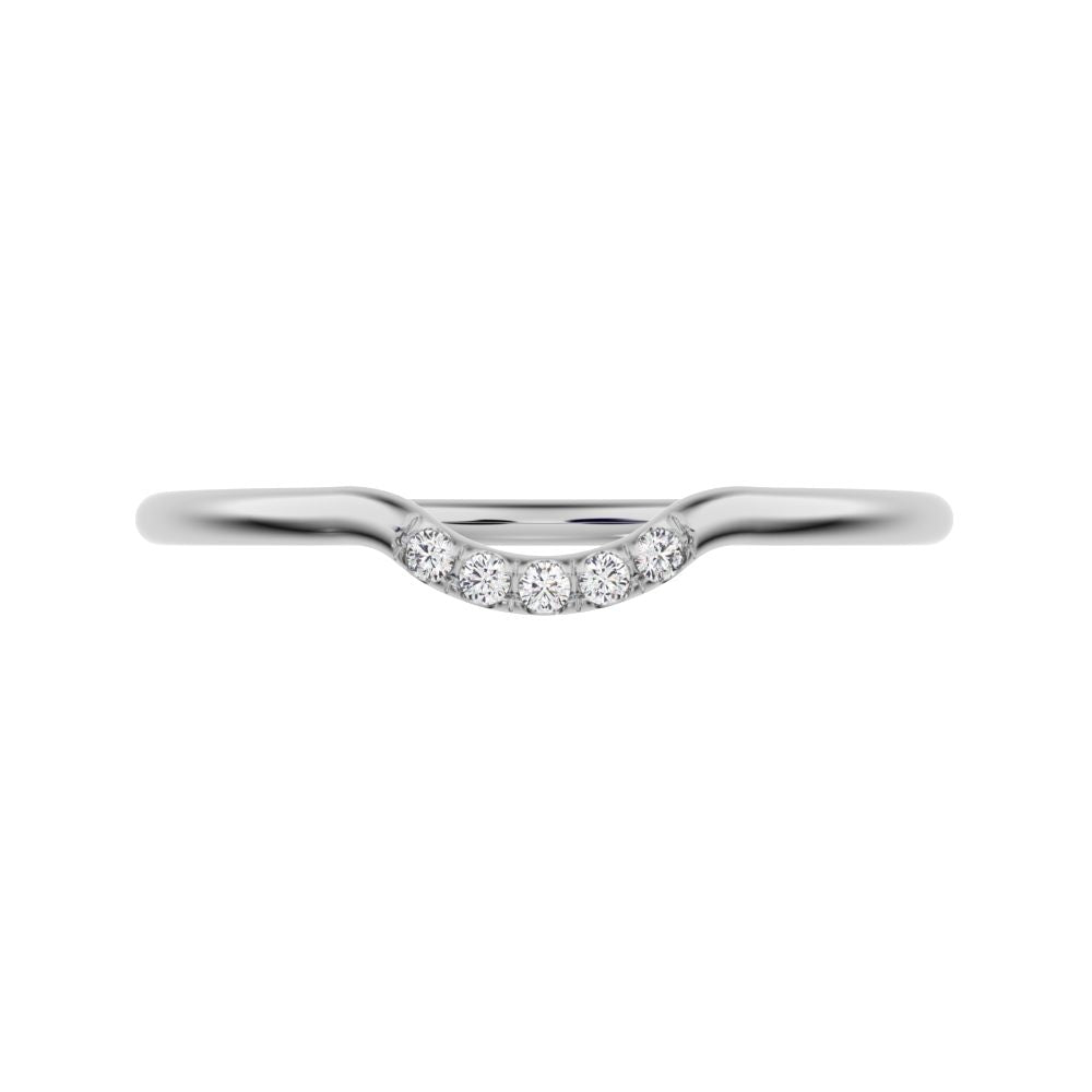 0 ct Round Cut VS/GH Natural Diamond dainty Minimalist curved Stackable arc light simple 14K / 18K Solid White Gold everyday wedding band