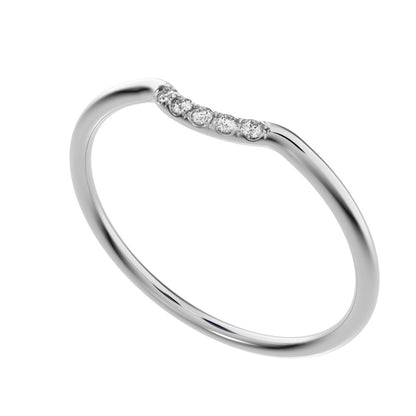 0 ct Round Cut Moissanite dainty Minimalist curved Stackable arc light simple 14K / 18K Solid White Gold everyday wedding band