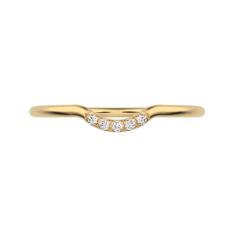 0Ct Round Cut Simulated Clear Diamond dainty Minimalist curved Stackable arc light simple 14K / 18K Solid Yellow Gold everyday wedding band