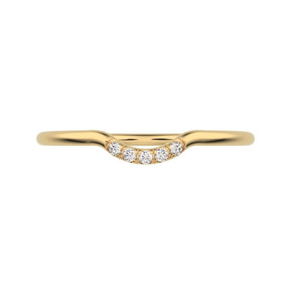 0Ct Round Cut Simulated Clear Diamond dainty Minimalist curved Stackable arc light simple 14K / 18K Solid Yellow Gold everyday wedding band