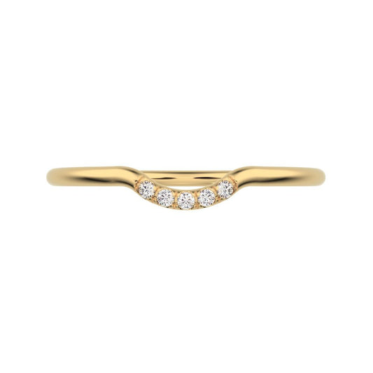 0 ct Round Cut Moissanite dainty Minimalist curved Stackable arc light simple 14K / 18K Solid Yellow Gold everyday wedding band
