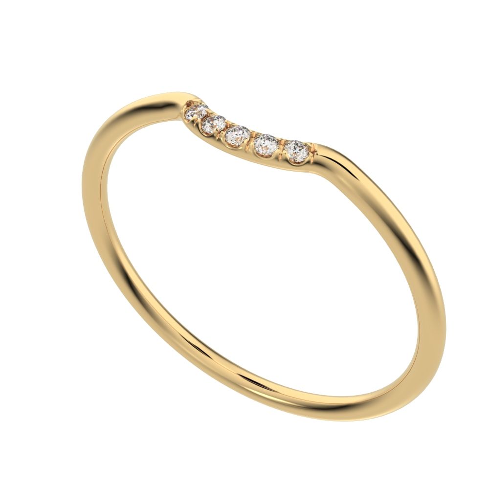 0Ct Round Cut Simulated Clear Diamond dainty Minimalist curved Stackable arc light simple 14K / 18K Solid Yellow Gold everyday wedding band