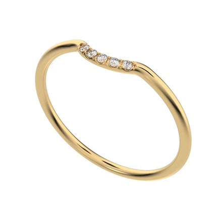 0Ct Round Cut Simulated Clear Diamond dainty Minimalist curved Stackable arc light simple 14K / 18K Solid Yellow Gold everyday wedding band