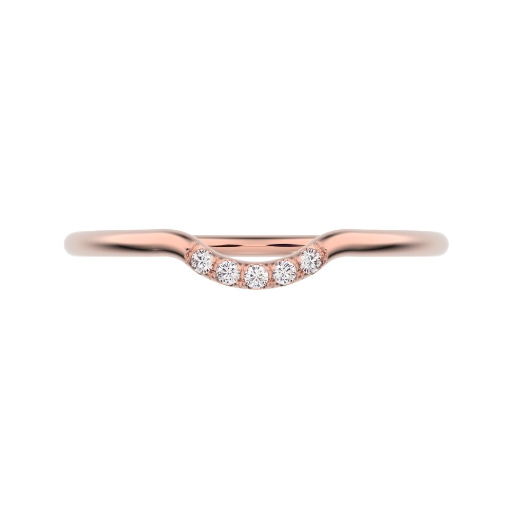 0 ct Round Cut Simulated Clear Diamond dainty Minimalist curved Stackable arc light simple 14K / 18K Solid Rose Gold everyday wedding band