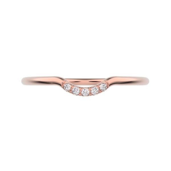 0 ct Round Cut Simulated Clear Diamond dainty Minimalist curved Stackable arc light simple 14K / 18K Solid Rose Gold everyday wedding band