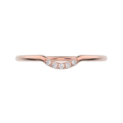 0 ct Round Cut Moissanite dainty Minimalist curved Stackable arc light simple 14K / 18K Solid Rose Gold everyday wedding band