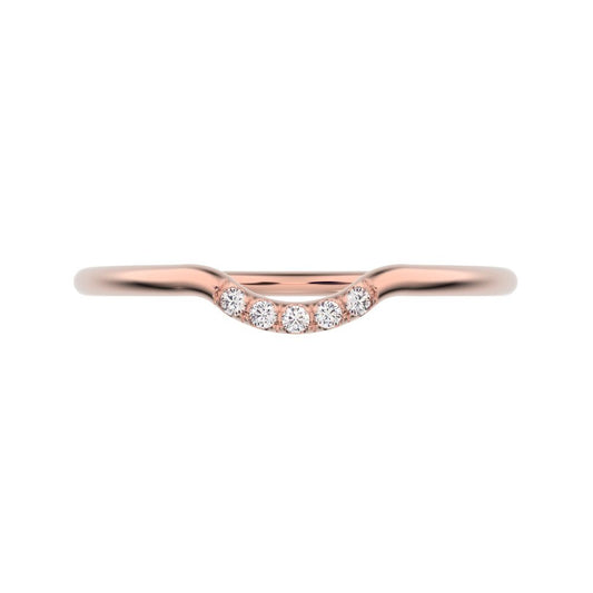 0 ct Round Cut Moissanite dainty Minimalist curved Stackable arc light simple 14K / 18K Solid Rose Gold everyday wedding band