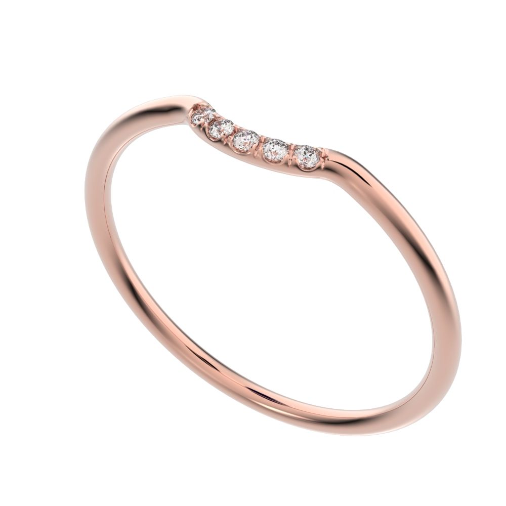 0 ct Round Cut Simulated Clear Diamond dainty Minimalist curved Stackable arc light simple 14K / 18K Solid Rose Gold everyday wedding band