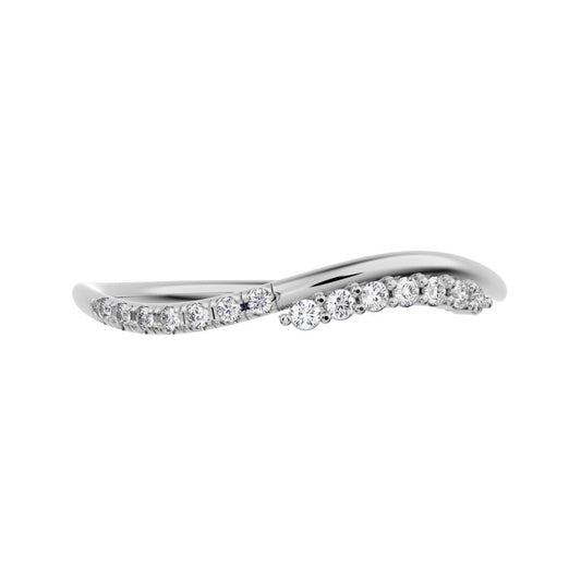 0.105 ct Round Cut Moissanite dainty Minimalist curved infinity overlap light 14K / 18K Solid White Gold everyday wedding band