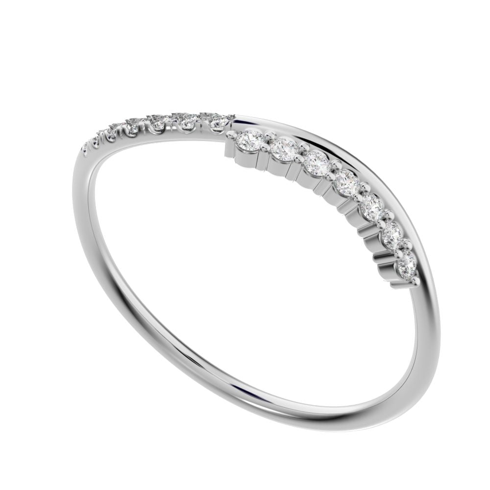 0.105 ct Round Cut Simulated Clear Diamond dainty Minimalist curved infinity overlap light 14K / 18K Solid White Gold everyday wedding band