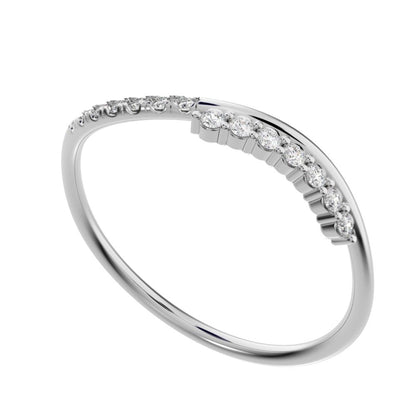0.105 ct Round Cut Simulated Clear Diamond dainty Minimalist curved infinity overlap light 14K / 18K Solid White Gold everyday wedding band